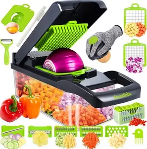 Swetfela 18 in 1 Vegetable Chopper, Mandoline Vegetable Slicer Multifunctional, Chopper Vegetable Cutter With 7 Blades, Mitten, Cleaning Brush And