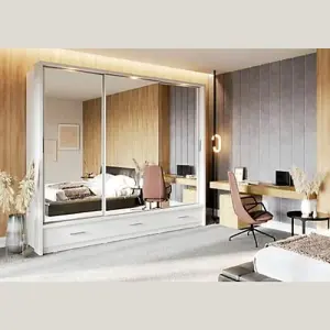 Fendi 23 3 Sliding Door Corner Wardrobe with LED Lighting & Ample Storage Solutions