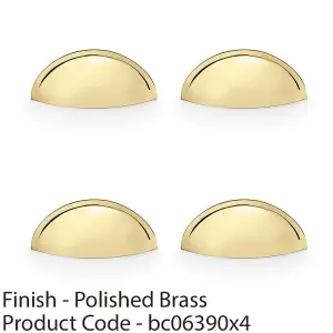 4 PACK - Rear Fixing Cup Handle Polished Brass 57mm Centres Solid Brass Shaker Unit Pull