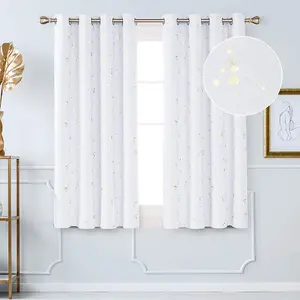 Deconovo Eyelet Blackout Curtains, Gold Constellation Printed Thermal Curtains for Bedroom, 46 x 54 Inch, Silver Grey, 2 panels