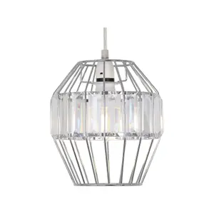 First Choice Lighting Set of 2 Beaded Chrome Cage Pendant Shade with Clear Prism Detail