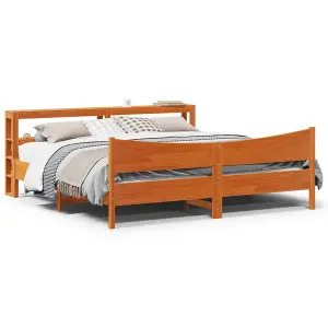 Berkfield Bed Frame with Headboard Wax Brown 180x200 cm Super King Solid Wood Pine