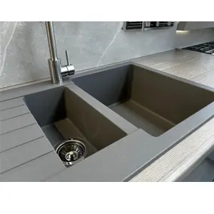 Liquida LG150GR 1.5 Bowl Granite Reversible Inset Grey Kitchen Sink With Waste