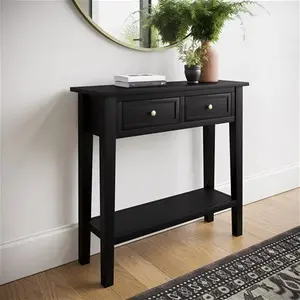 Small Narrow Black Wood Console Table With Drawers - Elms