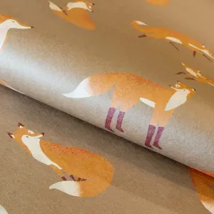 Galerie Great Kids Bronze Smooth Glitter Friendly Foxes Wallpaper Roll