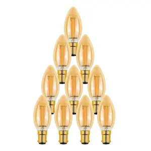 paul russells LED Filament Dimmable Candle Bulb,SBC B15, 4.5W 423 Lumens, 40w Equivalent, 2200K Extra Warm White Amber, Pack of 10