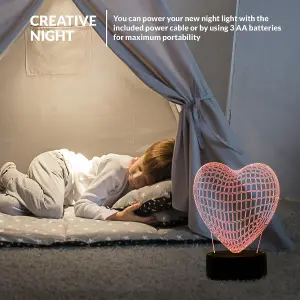 Aquarius LED 3D Colour Changing Hologram Night Light and Desk Lamp - Heart