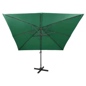 Berkfield Cantilever Umbrella with Pole and LED Lights Green 300 cm