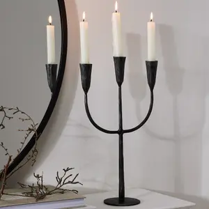 Forged Iron Trident Taper Xmas Table Decoration Centrepiece Décor Candle Holder