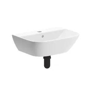 Durleigh White Rectangular Wall-mounted Cloakroom Basin with Matt Black Bottle Trap (W)45cm