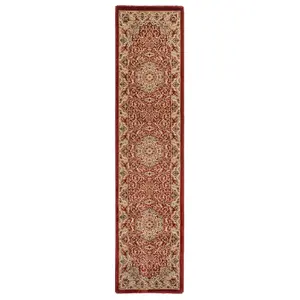 Gold Red Classical Oriental Medallion Runner Rug 80cm x 300cm