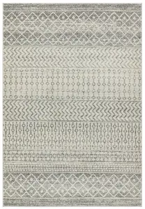 Grey Abstract Geometric Shaggy Modern Easy to clean Rug for Dining Room-120cm X 170cm