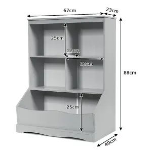 Costway Kids Bookcase 3-Tier Toy Storage Cubby Wooden Display Rack Cabinet