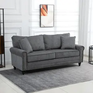 HOMCOM Fabric Sofa 3 Seater Sofa for Living Room w/ Throw Pillow Grey