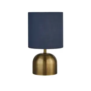 Boyce Satin Silver & White Shade Touch Lamp Antique Brass / Navy