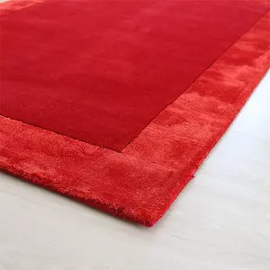 Red Bordered Modern Wool Handmade Rug For Dining Room Bedroom & Living Room-80cm X 150cm