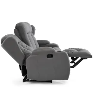 Caesar 3 Seater Grey Technology Fabric Modern Manual Recliner Sofa W Drinks Console