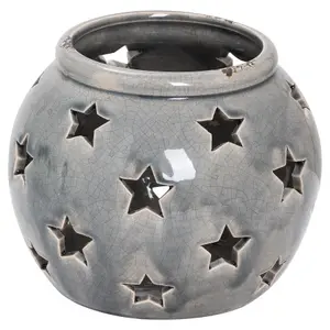 Hill Interiors Ceramic Star Candle Holder Grey (15cm x 18cm x 18cm)