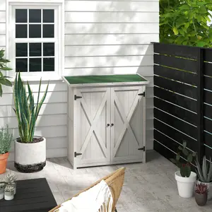 Outsunny Wood Garden Storage Shed Tool Cabinet Organizer w/ Shelves, Light Grey