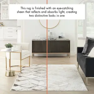 Ivory Grey Abstract Modern Geometric Rug Easy to clean Living Room and Bedroom-239cm X 300cm