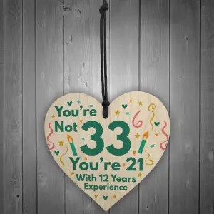 Red Ocean Funny Birthday Gifts For Women Novelty 33rd Birthday Gift For Men Wooden Heart Sign Funny Birthday Card