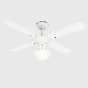 ValueLights White 42" Modern Ceiling Fan With Light And Beech White Reversible Blades