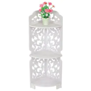 3 Tier Freestanding Corner Bathroom Shelf Carved Shower Storage Organizer Display Rack Shelving Unit White