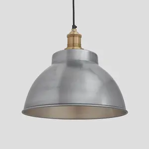 Industville Brooklyn Dome Pendant, 13 Inch, Light Pewter, Brass Holder