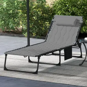 Outsunny Foldable Sun Lounger w/ Reclining Back, Sun Lounger w/ Padded Seat Grey