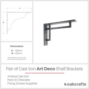 Oakcrafts - Pair of Art Deco Cast Iron Shelf Bracket - 150mm x 180mm