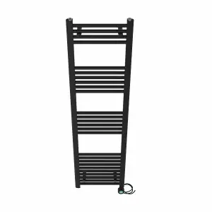 Right Radiators Prefilled Thermostatic Electric Heated Towel Rail Straight Bathroom Ladder Warmer - Black 1600x400 mm