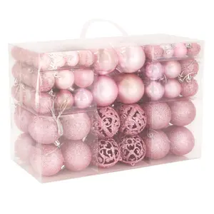 100 Piece Shatterproof Christmas Bauble Set Pink