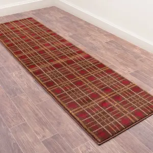 Brown Chequered Modern Tartan Easy to Clean Chequered Rug For Dining Room-160cm X 225cm