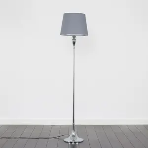 ValueLights Faulkner Modern Polished Chrome Spindle Design Floor Lamp with Grey Shade