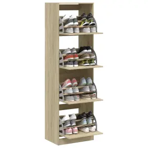 Shoe Cabinet with 4 Flip-Drawers Sonoma Oak 60x42x204 cm