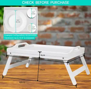 HSH B&Q Bamboo Bed Tray Table With Handles & Foldable Legs, Multipurpose Lap Tray, White