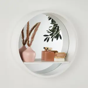 White Wooden Mirror With Shelf