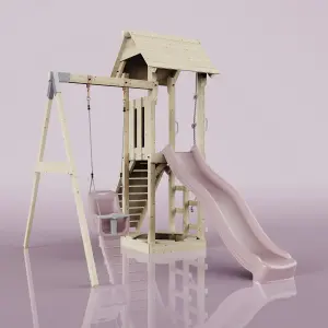 PolarPlay Tower Kids Wooden Climbing Frame with Swing and Slide - Swing Helka Rose