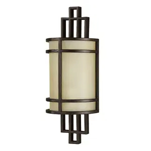 Wall Light Horizontal Metal Band Amber Ribbed Glass Shade Bronze LED E27 60W