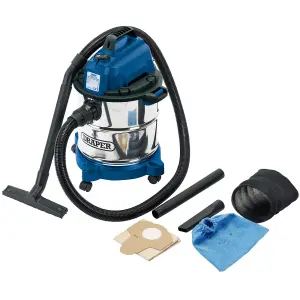 Draper 230V Wet & Dry Vacuum Cleaner with Stainless Steel Tank, 20L, 1250W 13785