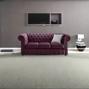 Chesterfield 3 Seater Malta Boysenberry Purple Velvet Fabric Sofa In Classic Style