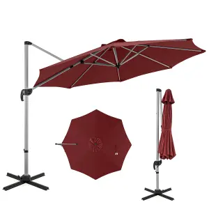 Costway 3M Round Patio Parasol Outdoor Adjustable Cantilever Umbrella w/ 360 Rotation