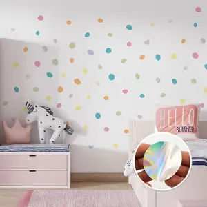 Walplus Dalmatian Polka Dots Pastel & Holographic X 4 Kids Sticker Aluminium Film Multicoloured, Pink