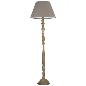 Luminosa BOUTIQUE Floor Lamp with Tapered Shade Wood, Fabric Lampshade 45x155cm