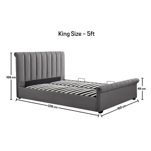 Ascot Grey Upholstered Sleigh Ottoman - King Size Bed Frame Only