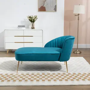 Vieste 130cm Wide Teal Velvet Fabric Shell Back Chaise Lounge Sofa with Golden Coloured Legs