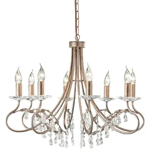 8 Bulb Chandelier Hanging Pendant Ceiling Light Silver/Gold LED E14 60W Bulb