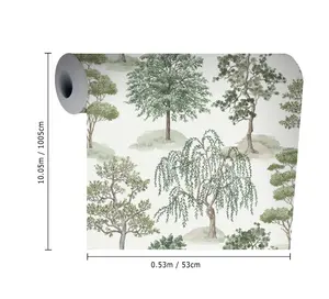 Rasch Cotswold Green Water coloured effect Trees Smooth Wallpaper