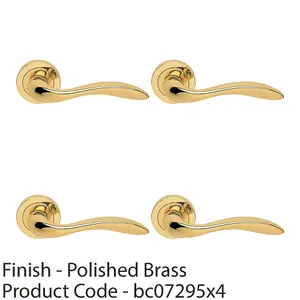 4 PACK - Premium Scroll Door Handle Set - Polished Brass Elegant Lever on Round Rose