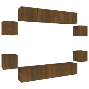 Berkfield 8 Piece TV Cabinet Set Brown Oak Engineered Wood